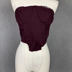 Forever 21 Women's Strapless Burgundy Underwire Corset Top Lace Trim Small NWT's